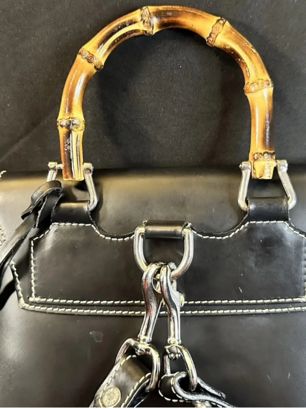 Dooney & Bourke Black Convertible Leather Backpack satchel with Bamboo Handle